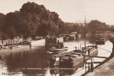 Saarbrücken - Saarpartie mit Bismarckbrücke (1) (red).jpg